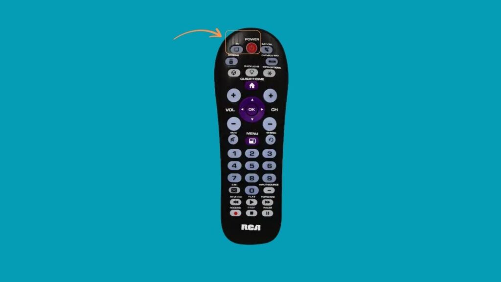 Press and hold TV and power buttons simultaneously  until the Power light turns on..jpg