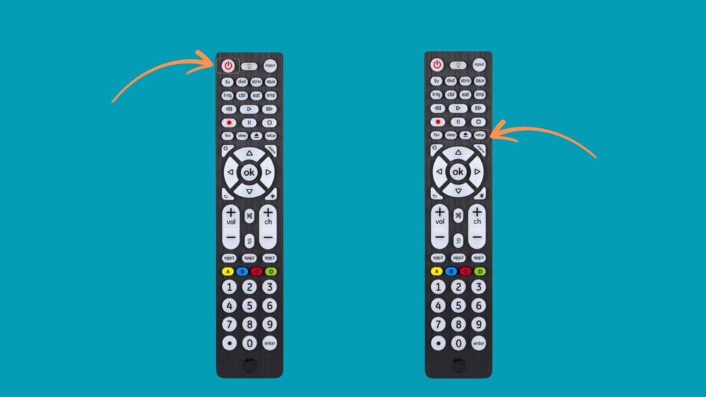 When the TV turns off, press Power to turn it back on and confirm. Then press TV or Setup to finish; the LED blinks twice to confirm.